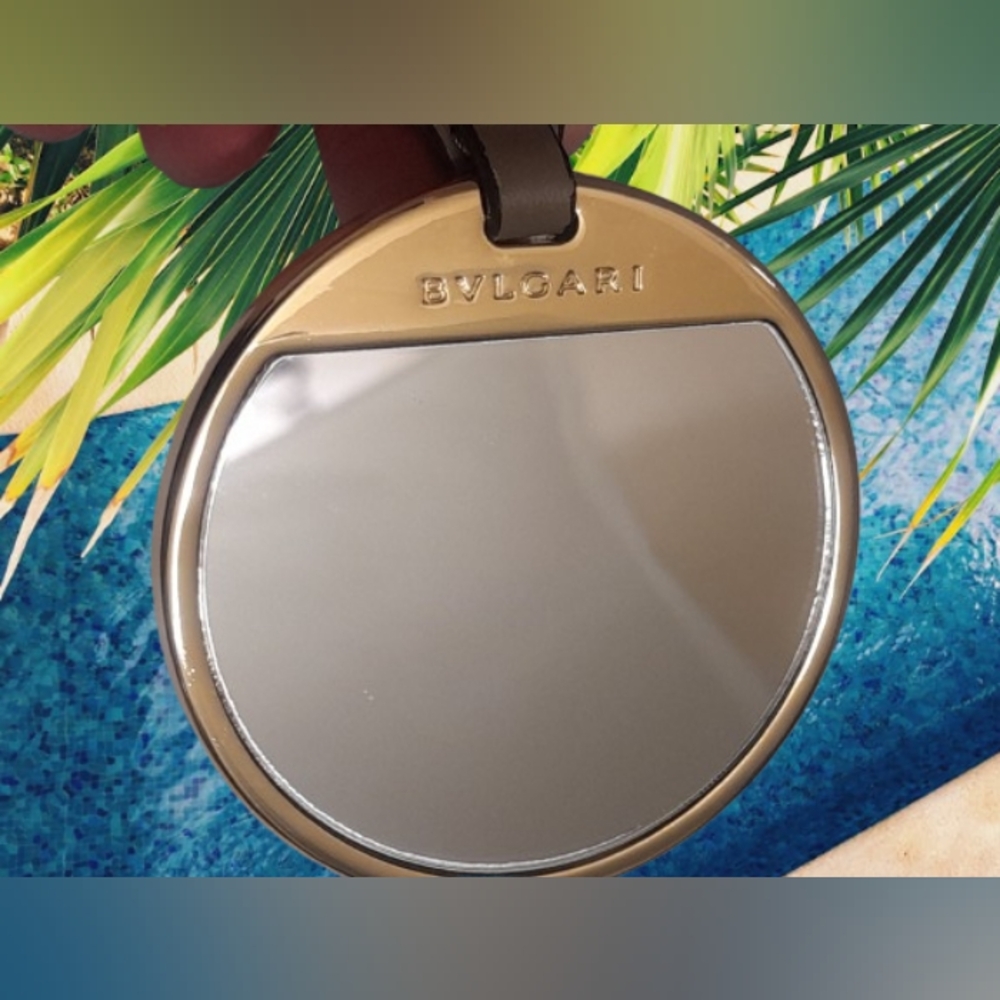 Bvlgari Bulgari pocket mirror with gray leather tap